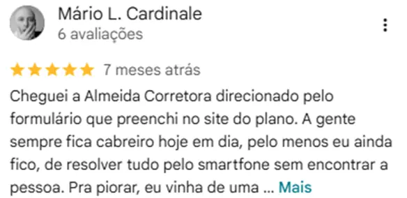 Avaliação de cliente com cinco estrelas
